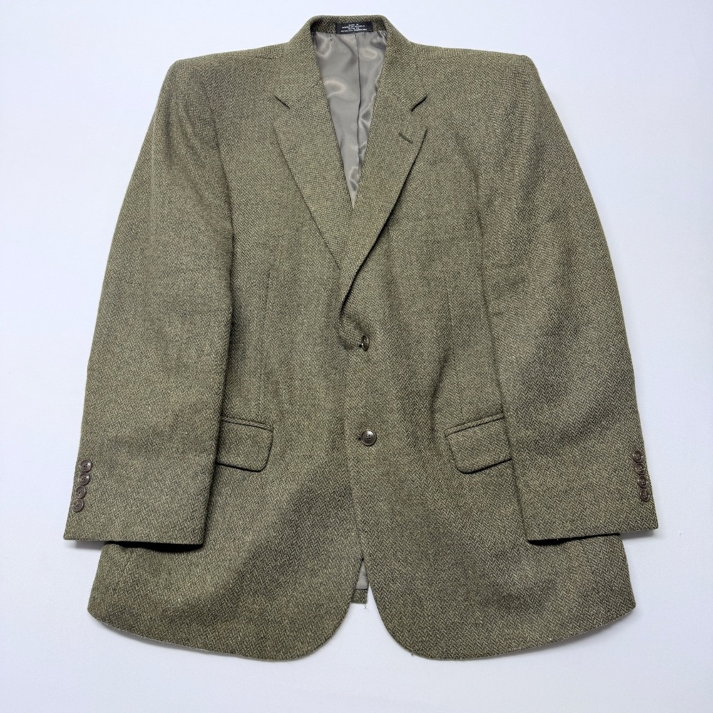 Barrington Mens 42R Wool Herringbone Blazer Olive Green Two Button Sport Coat